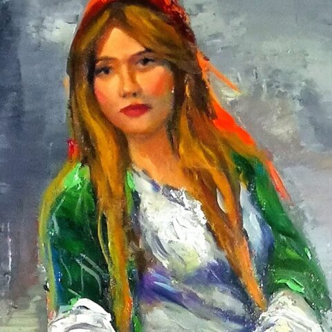 A Kurdish Girl in The Nature Artist: Hashim Shaji - Iraq Painting, Oil on Canvas Size: 50 W x 70 H cm