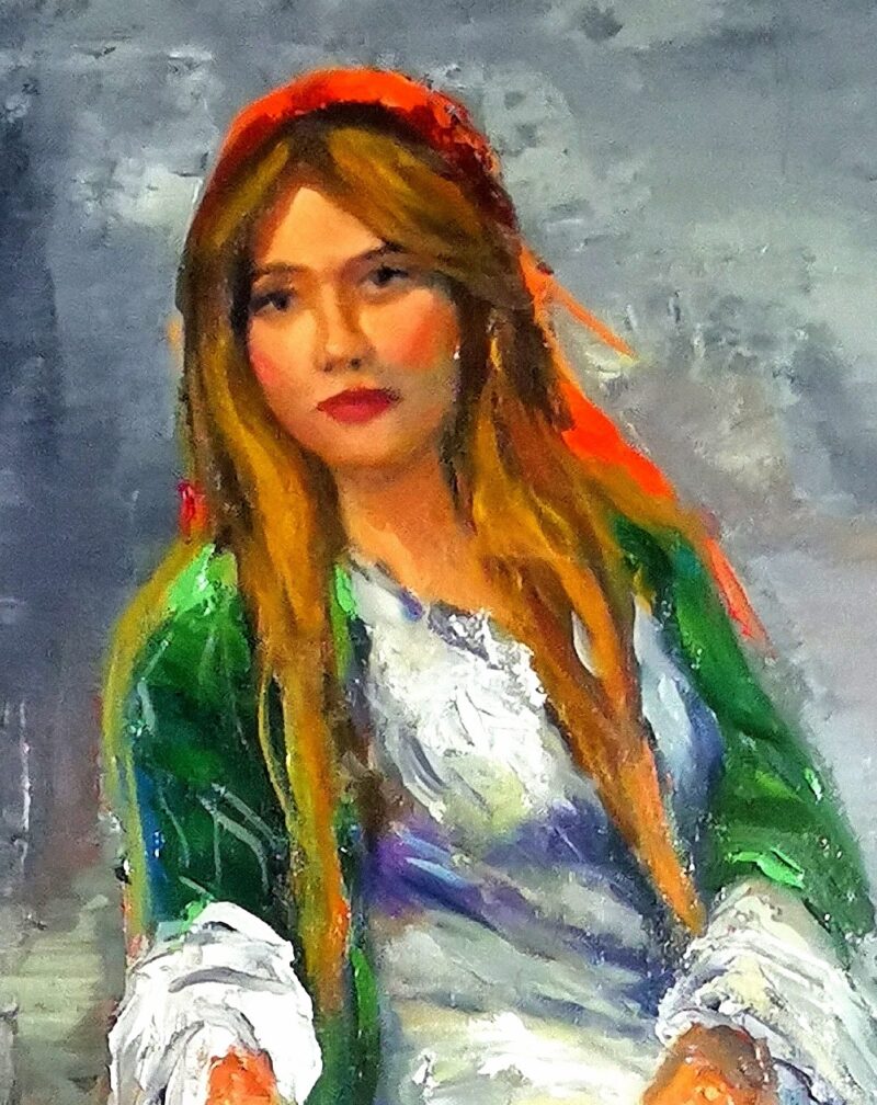 A Kurdish Girl in The Nature Artist: Hashim Shaji - Iraq Painting, Oil on Canvas Size: 50 W x 70 H cm