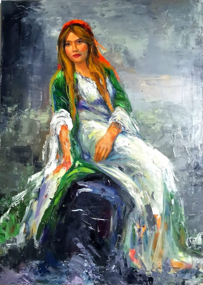 A Kurdish Girl in The Nature Artist: Hashim Shaji - Iraq Painting, Oil on Canvas Size: 50 W x 70 H cm