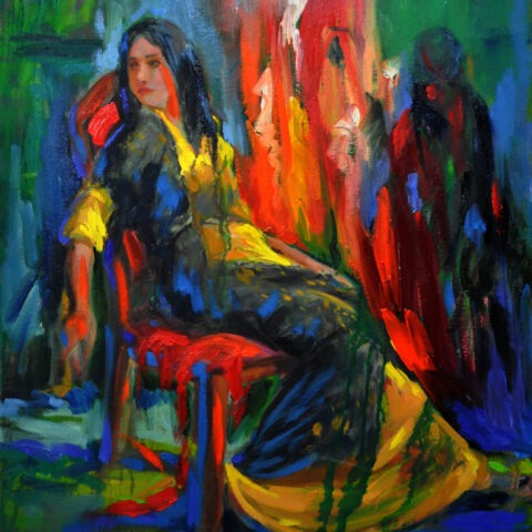 A Free Kurdish Girl Artist: Hashim Shaji - Iraq Painting, Oil on Canvas Size: 50 W x 70 H cm