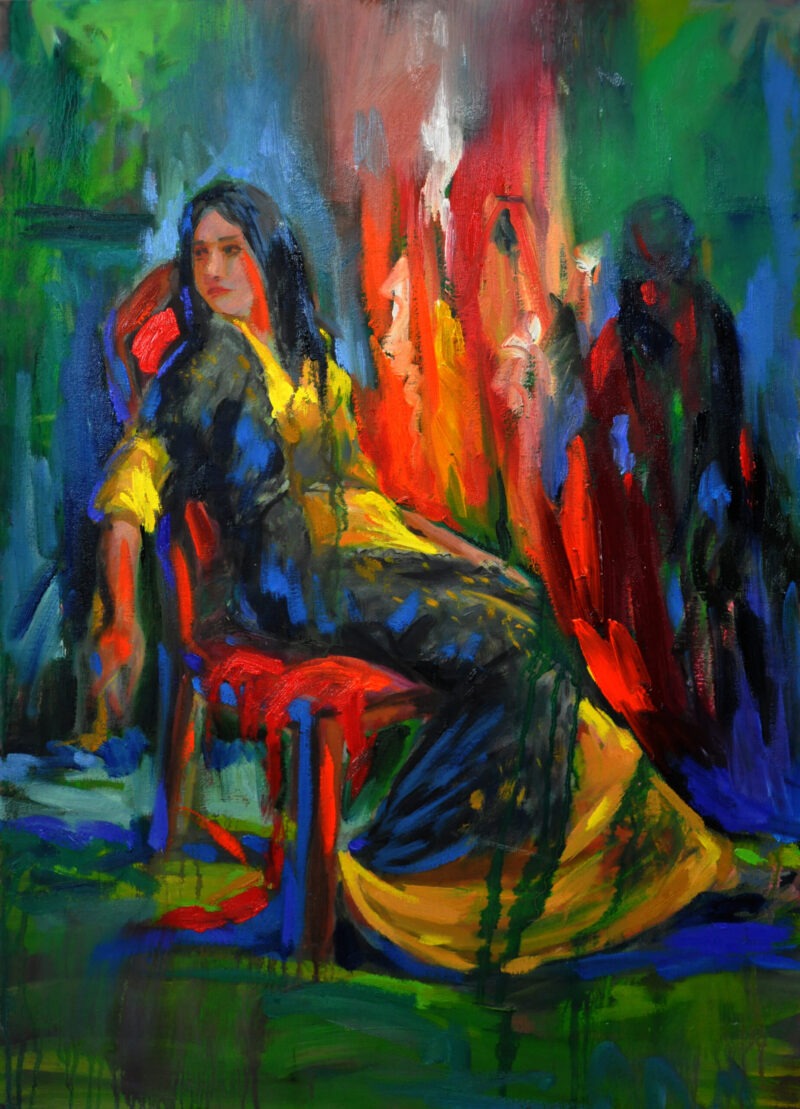 A Free Kurdish Girl Artist: Hashim Shaji - Iraq Painting, Oil on Canvas Size: 50 W x 70 H cm