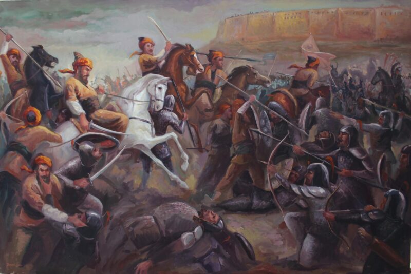 Painting, Oil on Canvas Size: 150 W x 100 H cm Rawand Jaffar Othman is Iraqi Kurdish Artist. Painting Artwork about Mongol Siege of Erbil City. Nice art